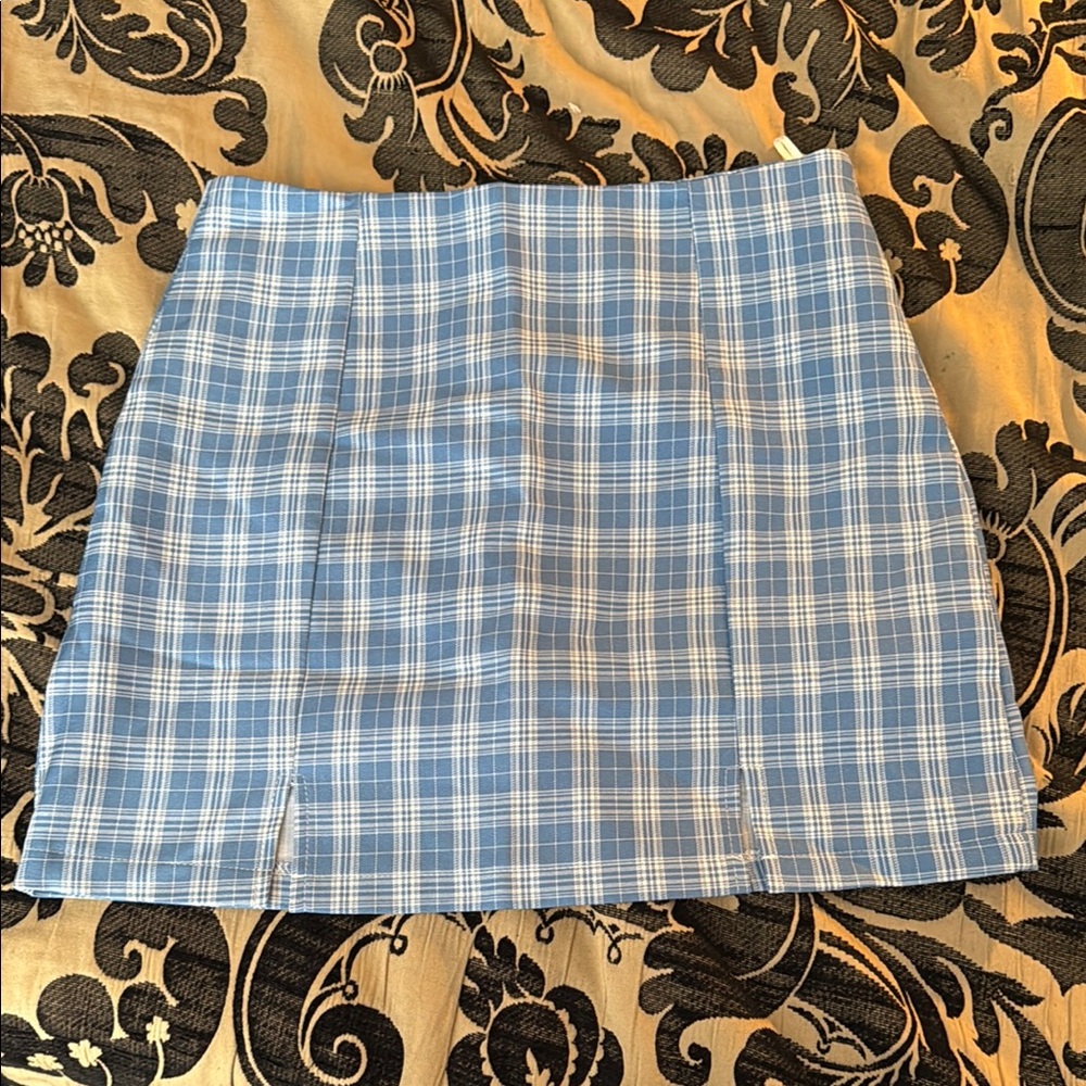 Blue Plaid Romwe Women's Cotton Skirt - Size M
